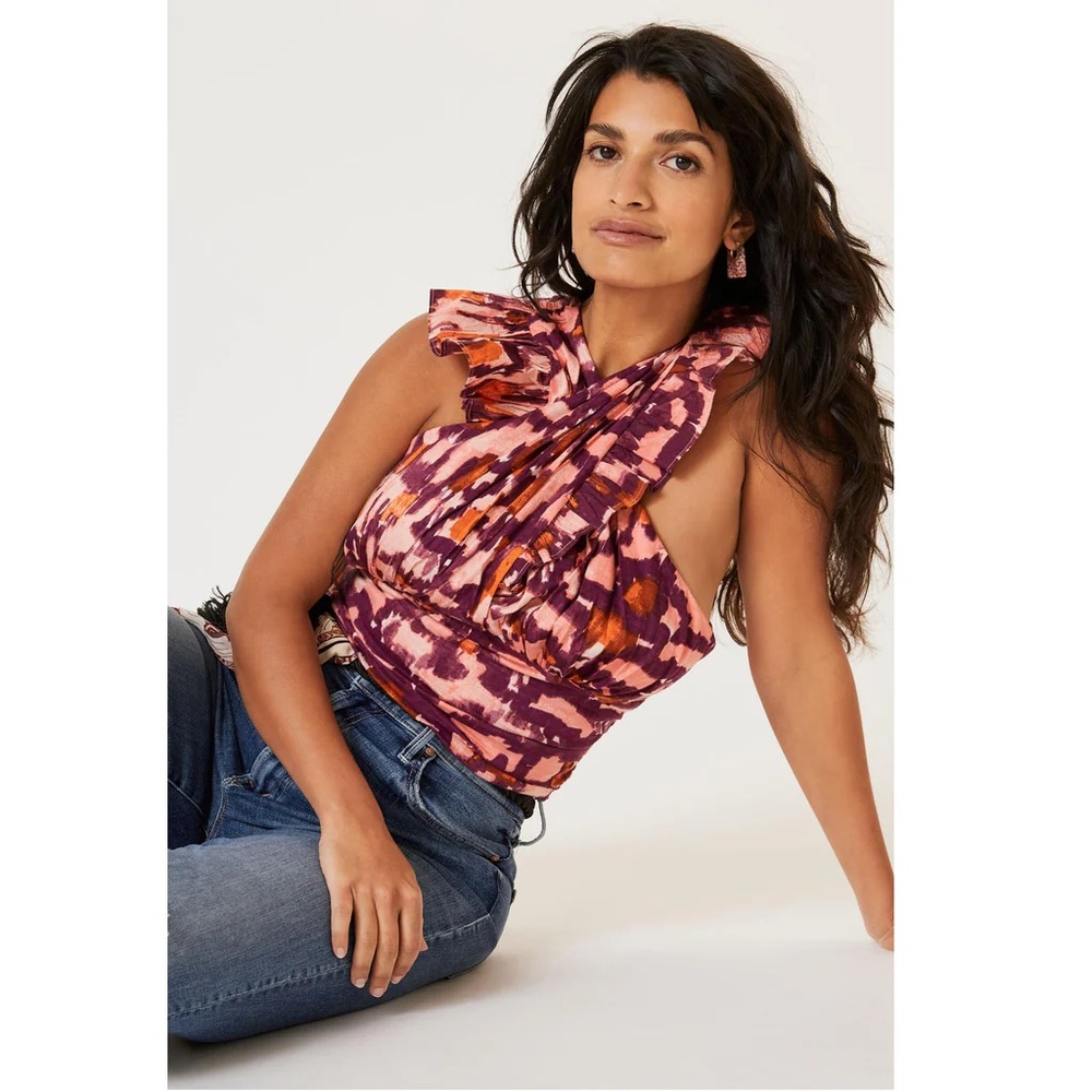 Anthropologie Ruffled Cross-Back Blouse
